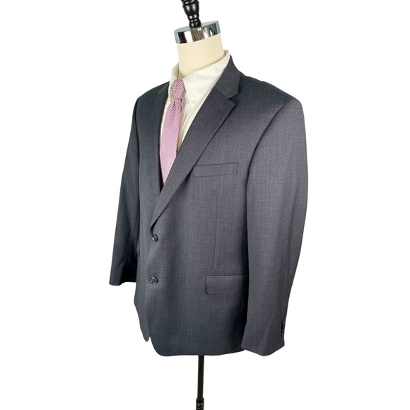 Tommy Hilfiger 2pc Suit Mens 50R Charcoal with Blue Wool Stretch Blend 44x29.5